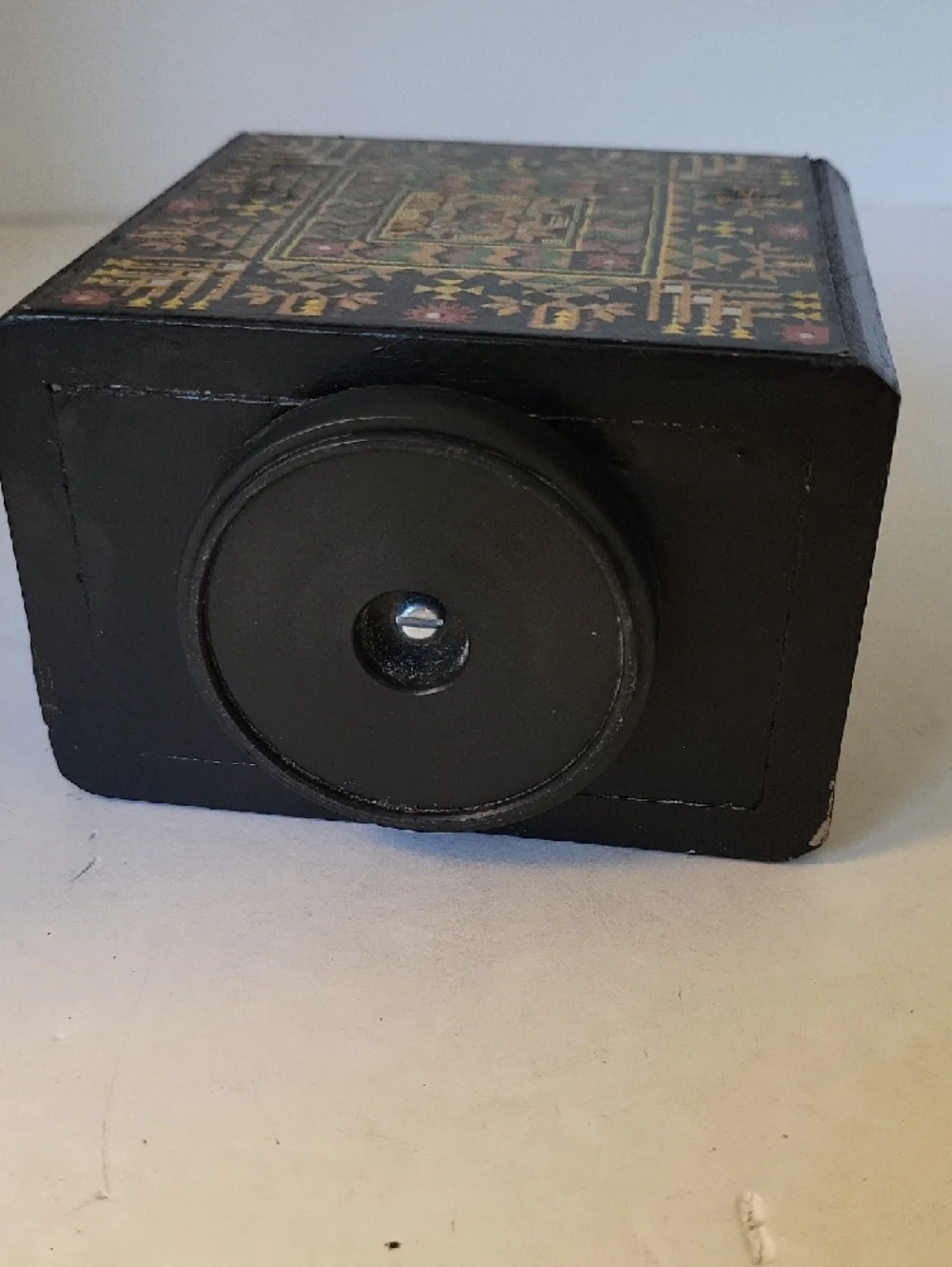 Black Wooden Desk Caddy with Ukranian Folk Design